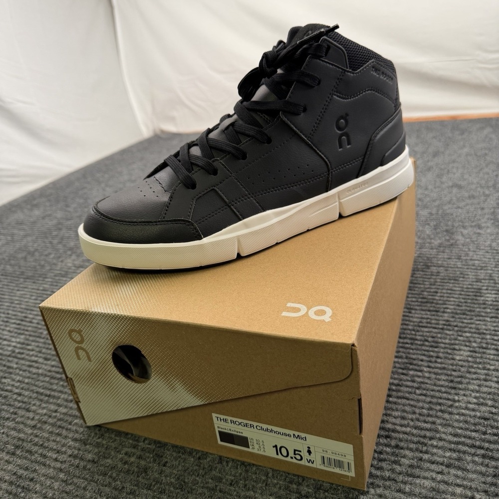 On Cloud The Roger Clubhouse Mid Sneakers Black Rock Womens Sz 10.5 New With Box
